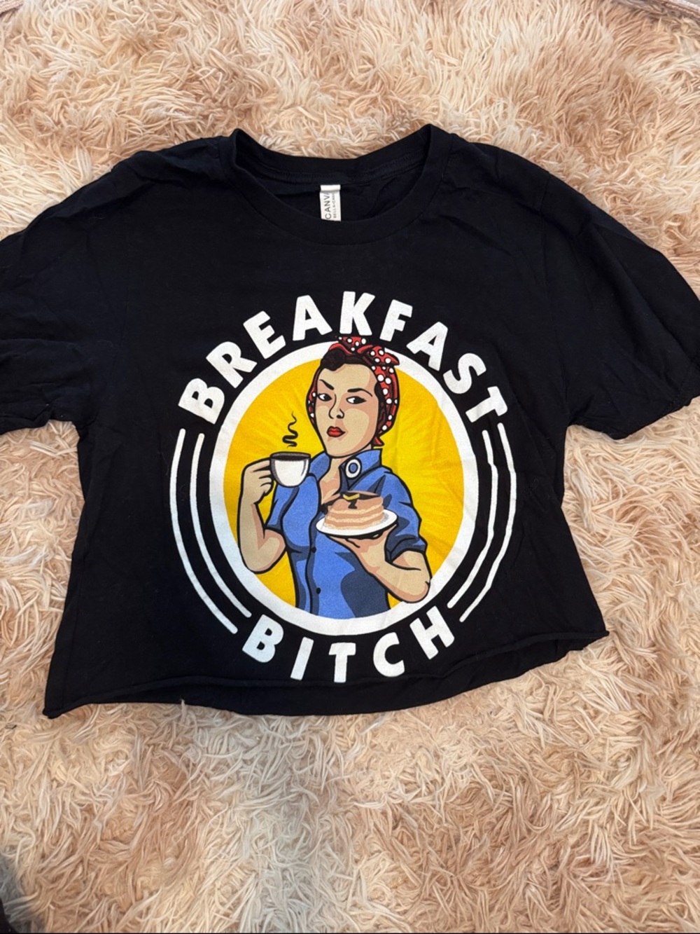 Breakfast B Graphic Cropped Black Women's Tee